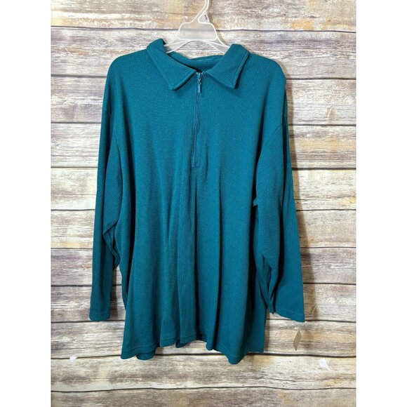 Women's Basic Editions Plus Size Knit Top 2X Long Sleeve Half Zip Blue Teal - Picture 1 of 5